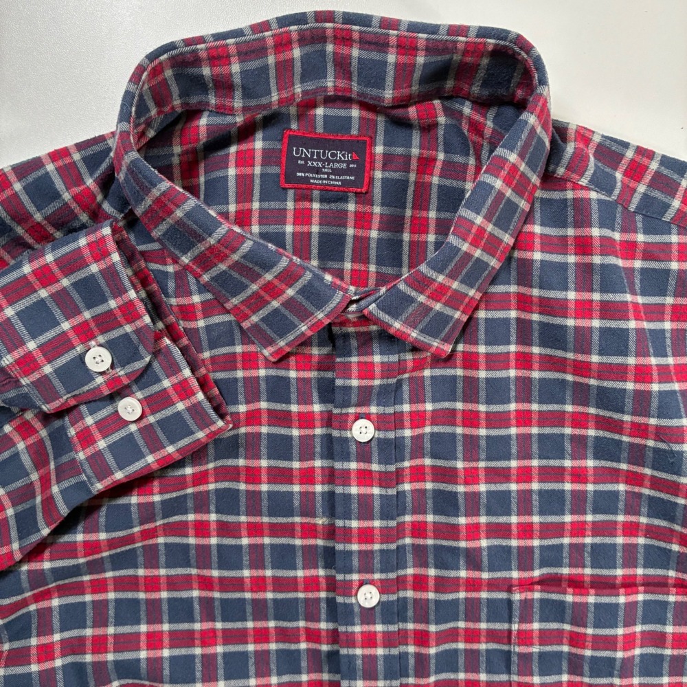 UNTUCKit Passaros Flannel Shirt 3XLT Tall Navy Red Plaid Button